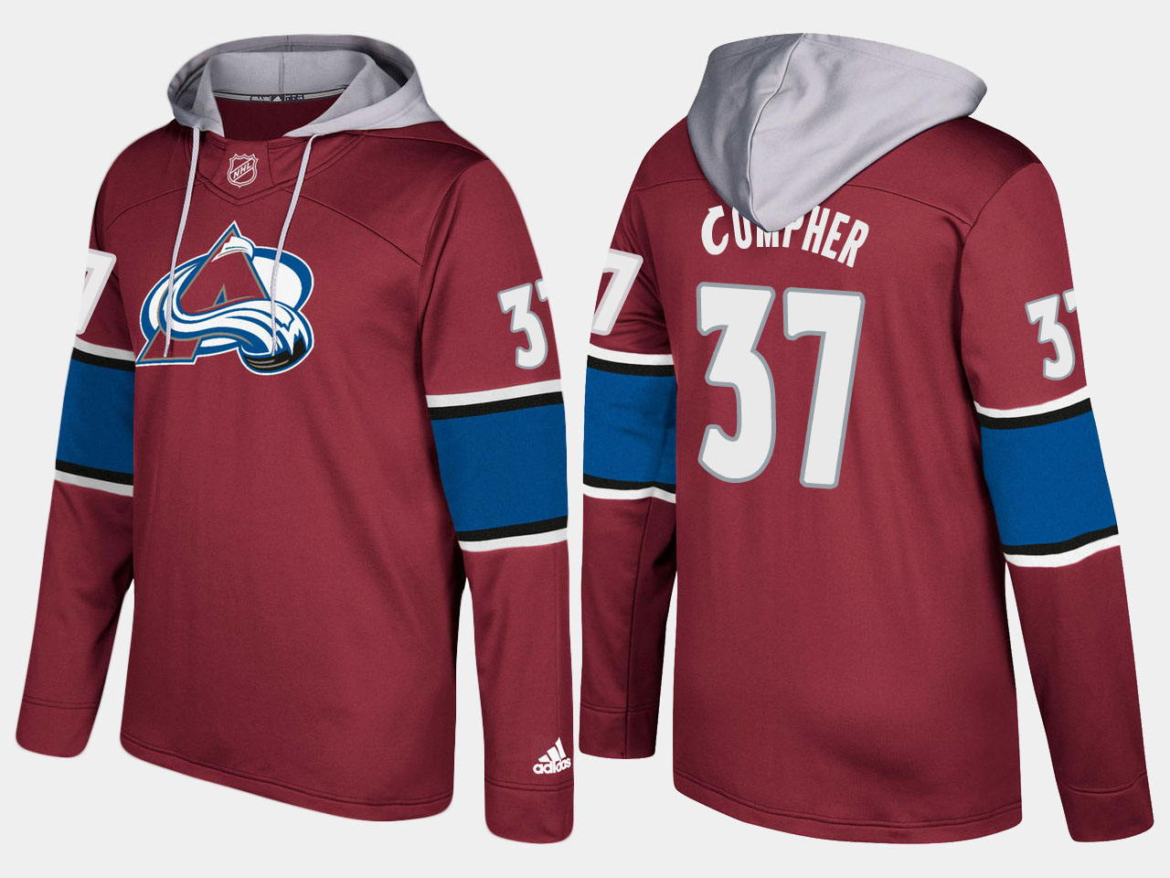 Men NHL Colorado avalanche 37 j.t. compher burgundy hoodie